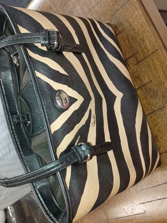 Coach Handbags - Coach Black and Cream Zebra-Print Shoulder Bag